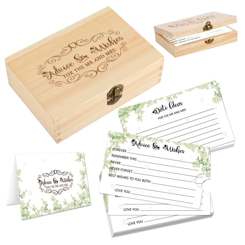 1DFAUL 60pcs Advice and Wishes for the Mr and Mrs  Wedding Advice Cards for Wedding Games  Bridal Shower Guest Book Advice Cards Box for Bride and Groom  Bridal Shower Decorations - Image 1